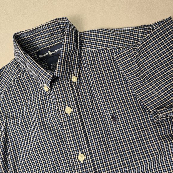 Ralph Lauren Other - Ralph Lauren Short Sleeve Button Up Shirt Blue White Gingham Boys 5 Pony Logo